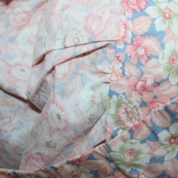 Pink Blue Floral Flared Skirt XS 26" Waist Cotton Blend Side Zipper Vintage 80's - Picture 15 of 15